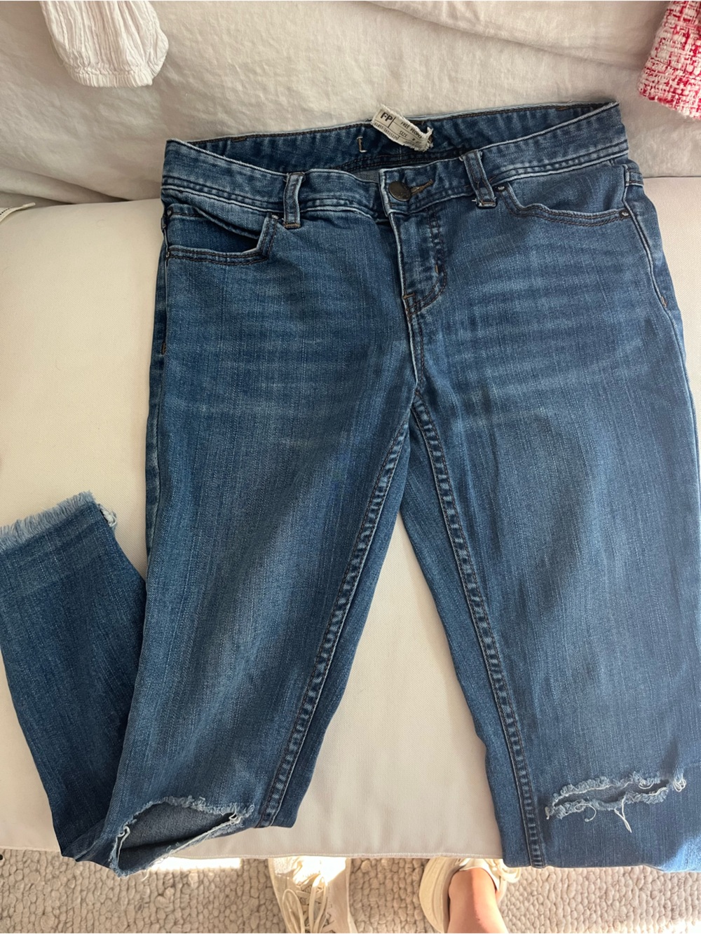 Free People Dark Blue Skinny Jeans with Knee Rips